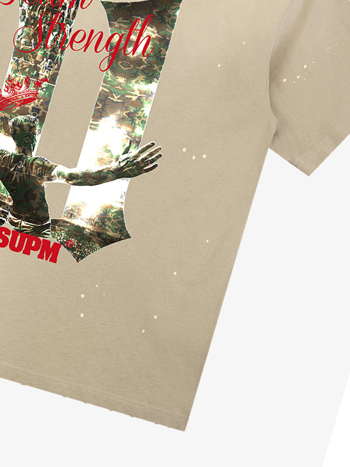 Unisex distressed loose-fitting cotton short-sleeved T-shirts featuring a print of the "11" team strength from the FIFA World Cup and a splatter-wash finish. 