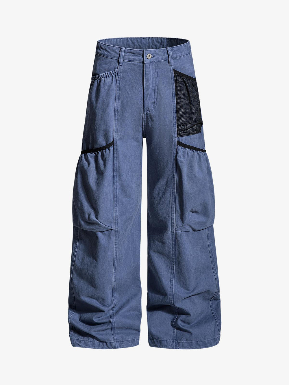 Industrial Grey Mesh Patchwork Multi-Pocket Cargo Pants 