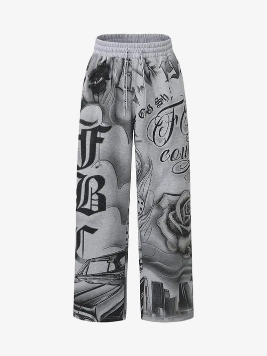 Rhinestone Letter Graphic Baggy Sweatants