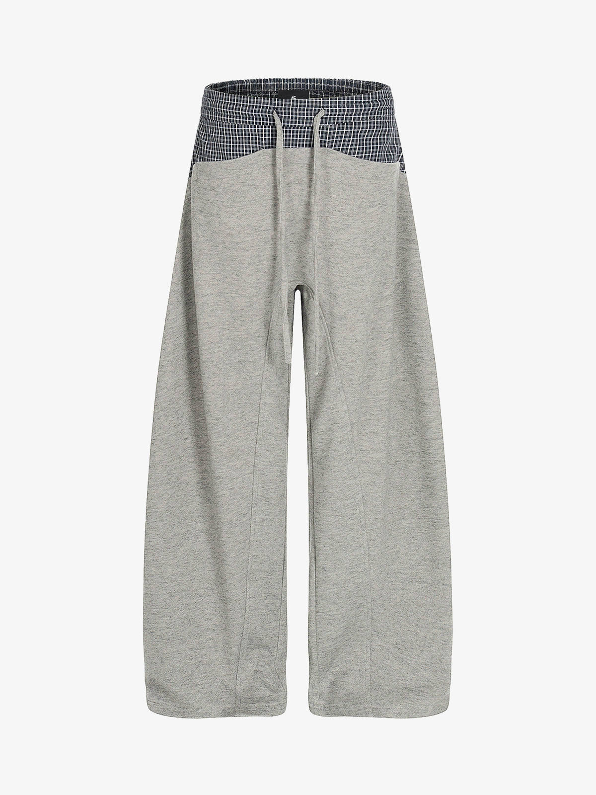 Contrast Check Waist Wide Leg Drawstring Sweatpants