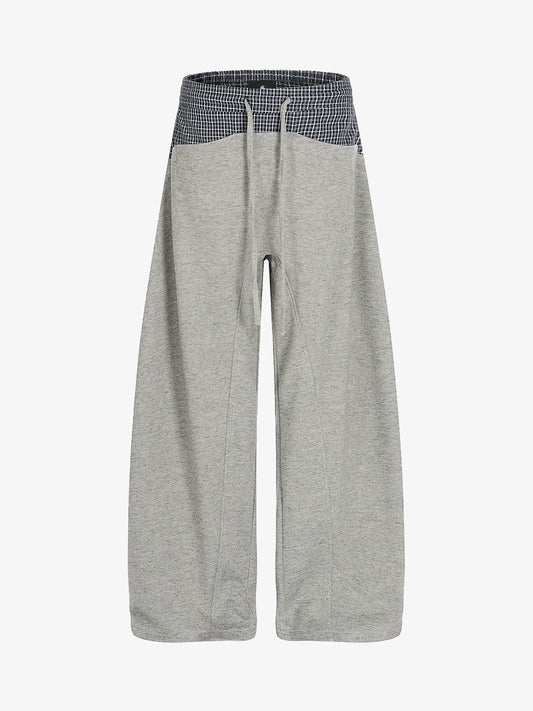 Contrast Check Waist Wide Leg Drawstring Sweatpants