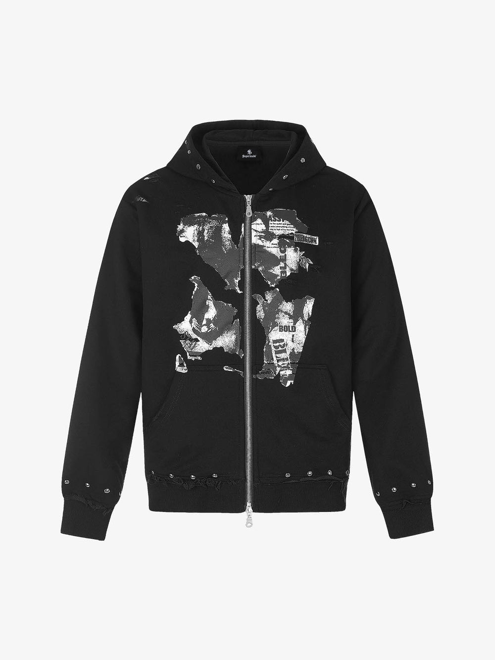 Studded Zip-Up Hooded Sweatshirt Jacket