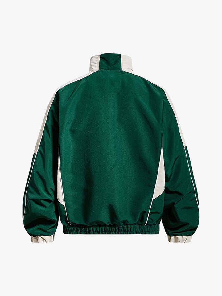 Letter Embroidered Color Block Stand-Collar Jacket