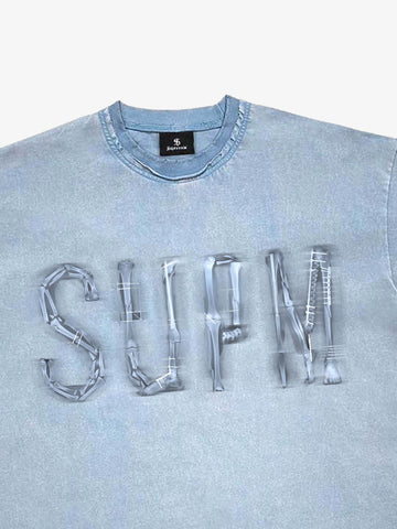 Skull Letter Print Double Neck Slashed Tee