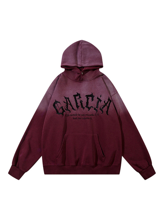 Thesupermade Patch Lettering Embroidered Gradient Color Hoodie 
