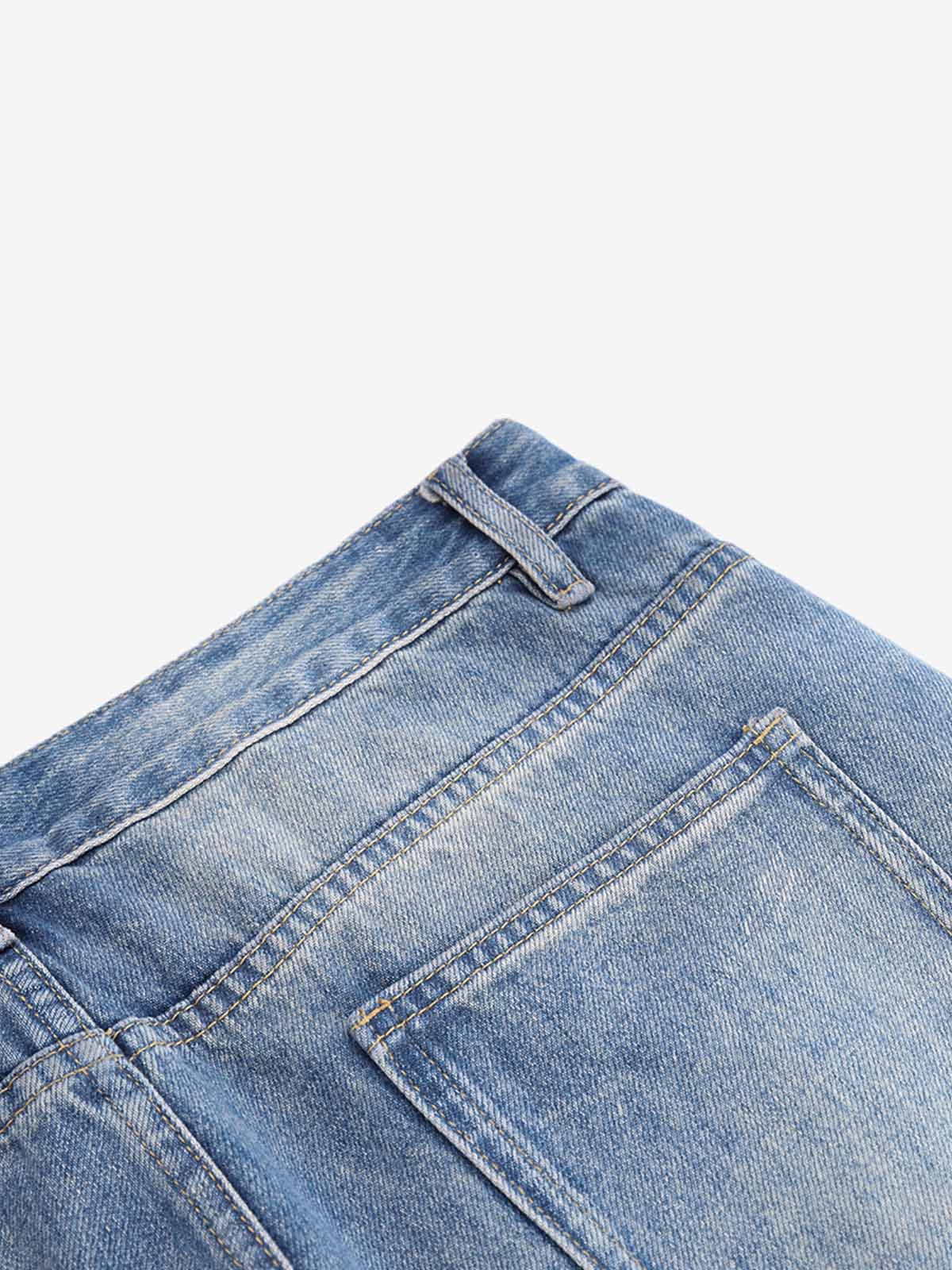Button-Trim Curved-Leg Jeans
