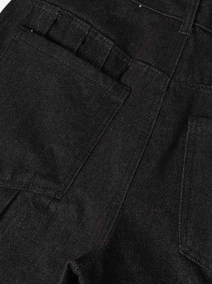 Studded Pleat Wide Leg Denim Jeans