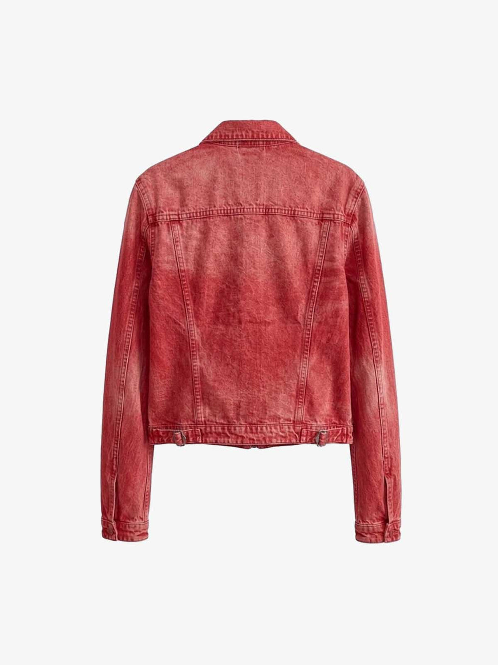 Acid-Washed Distressed Zip Denim Jacket