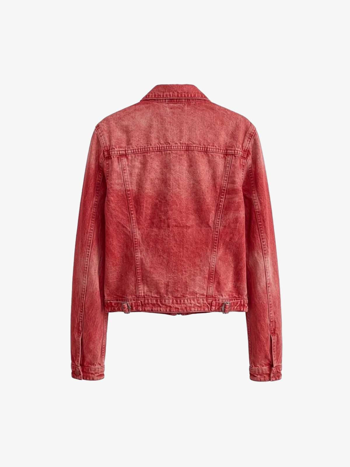 Acid-Washed Distressed Zip Denim Jacket