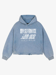 Racing Letter Flame Graphic Distressed Cropped Hoodie