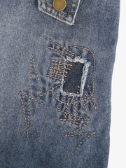 Bestickte Jeansshorts mit Used-Look und ausgefranstem Saum