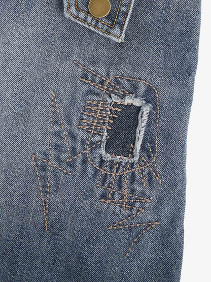 Embroidered Distressed Frayed-Hem Denim Shorts