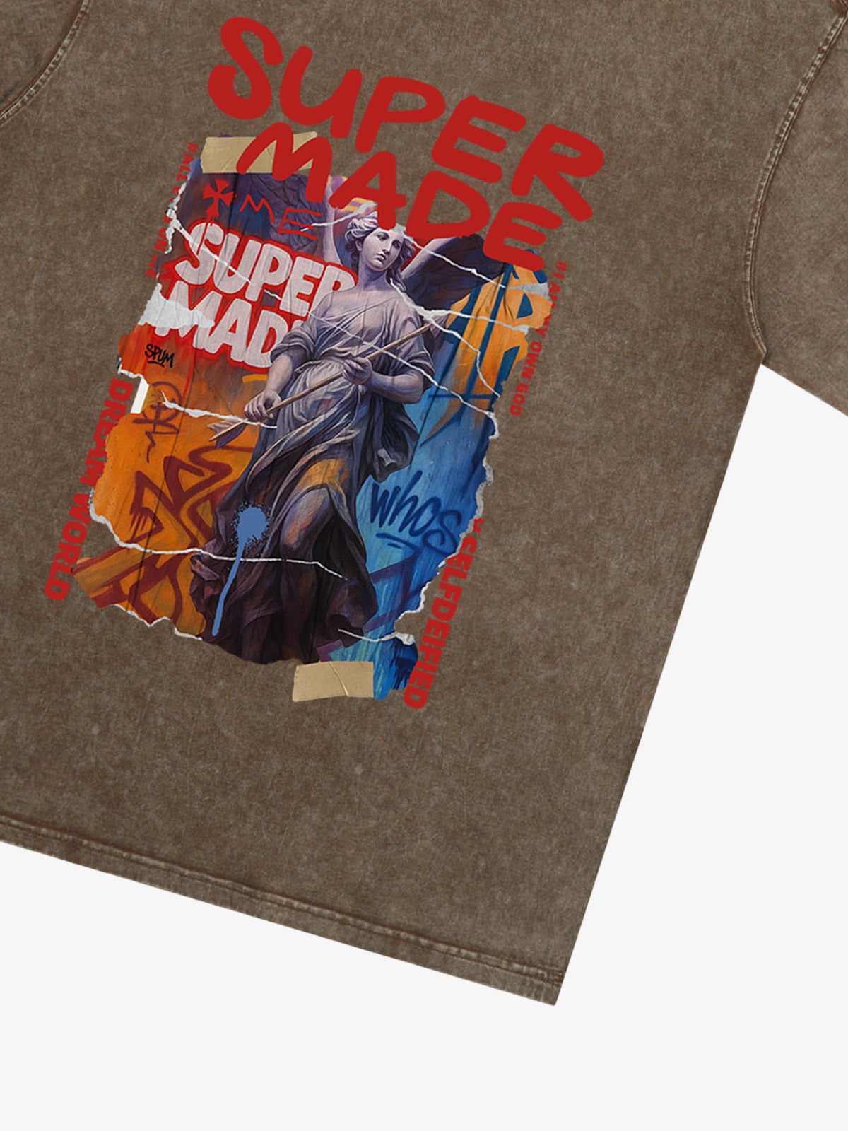 Cotton Blend SUPERMADE Sculpture Sraffiti Sticker Pattern T-Shirt 