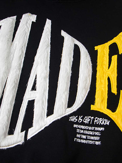 Retro Chenille Lettering Fleece Hoodie 