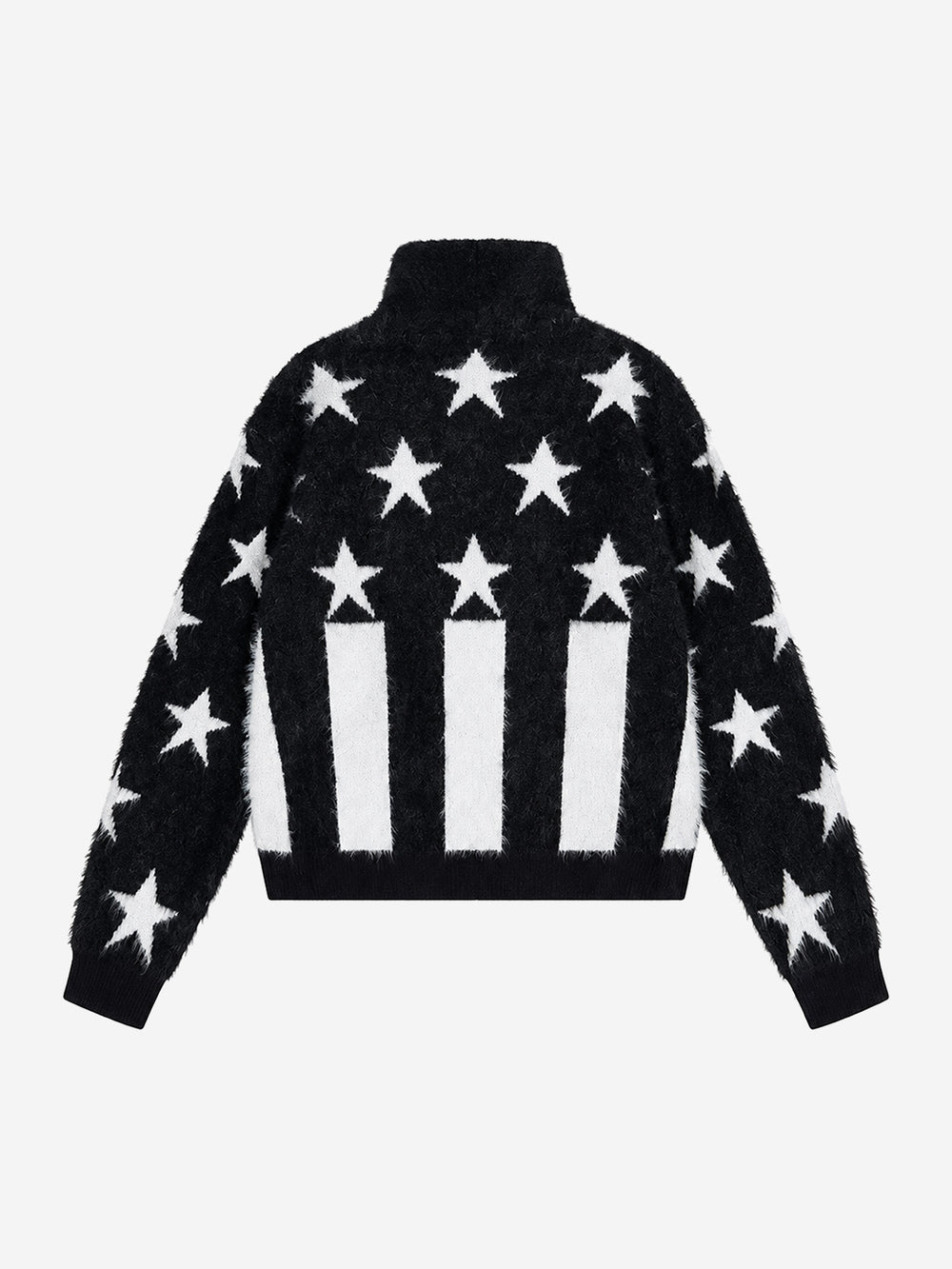 Star Stripe Embroidered Stand-Collar Zip Knit Sweater