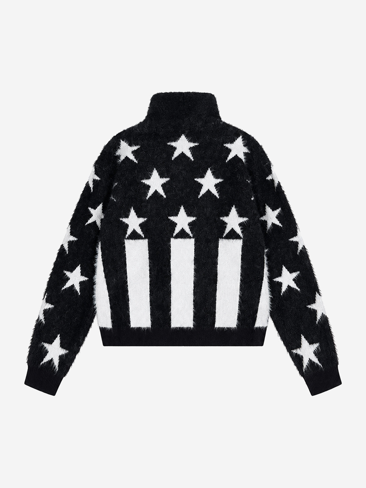 Star Stripe Embroidered Stand-Collar Zip Knit Sweater