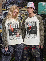 Leopard Graffiti Waffle Long Sleeve Tee