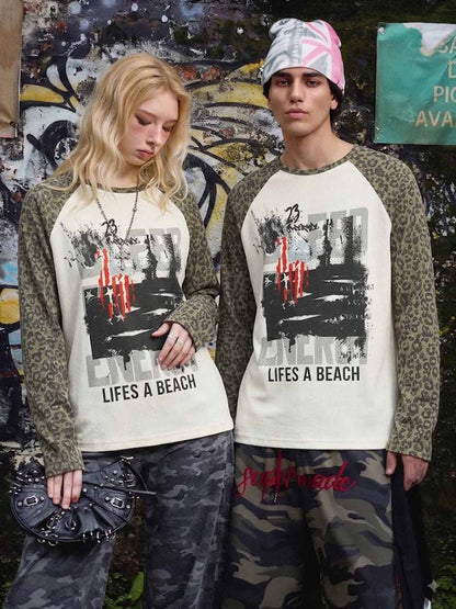 Leopard Graffiti Waffle Long Sleeve Tee