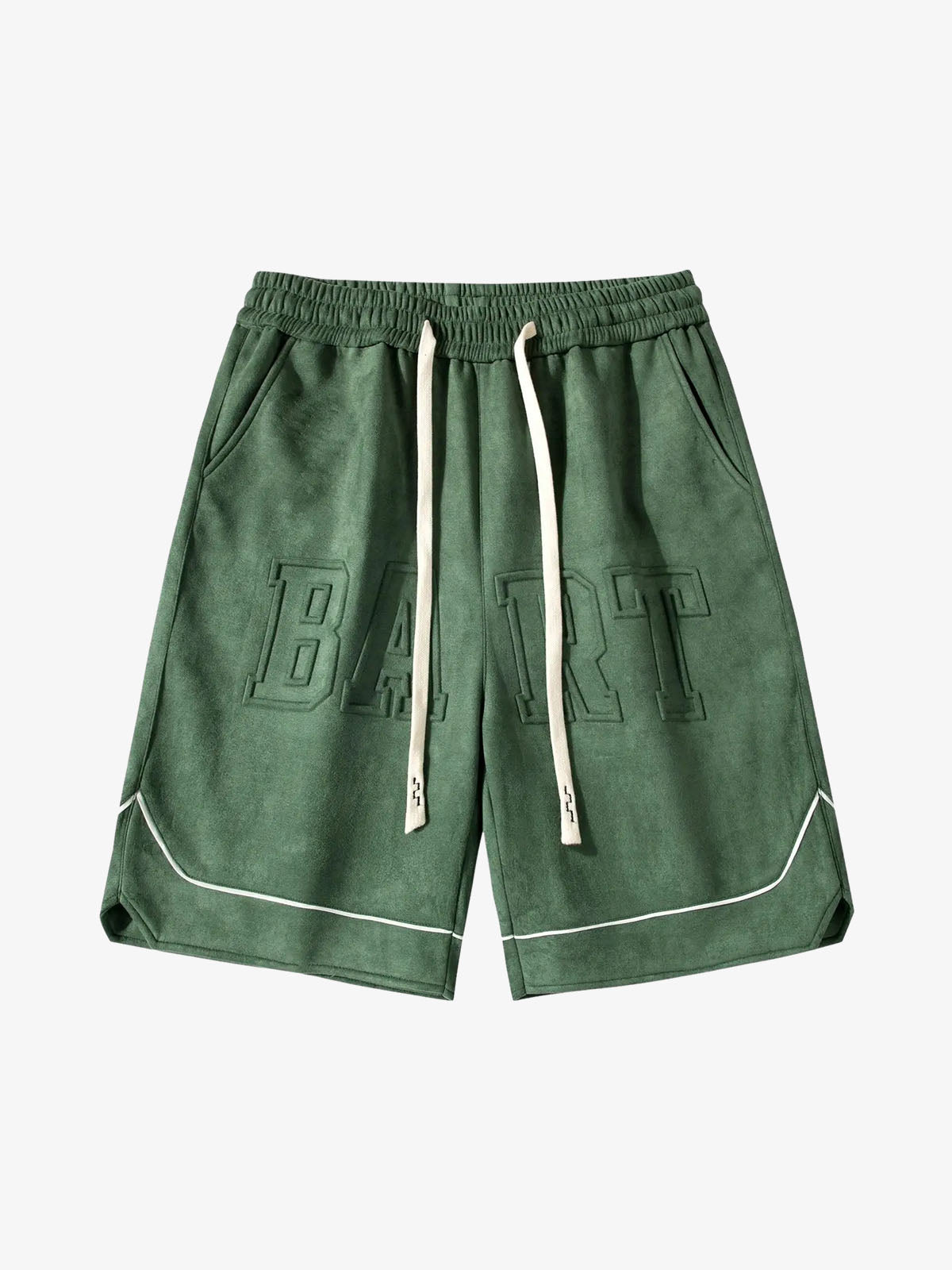 Retro Letter-Stamped Suede Drawstring Shorts 