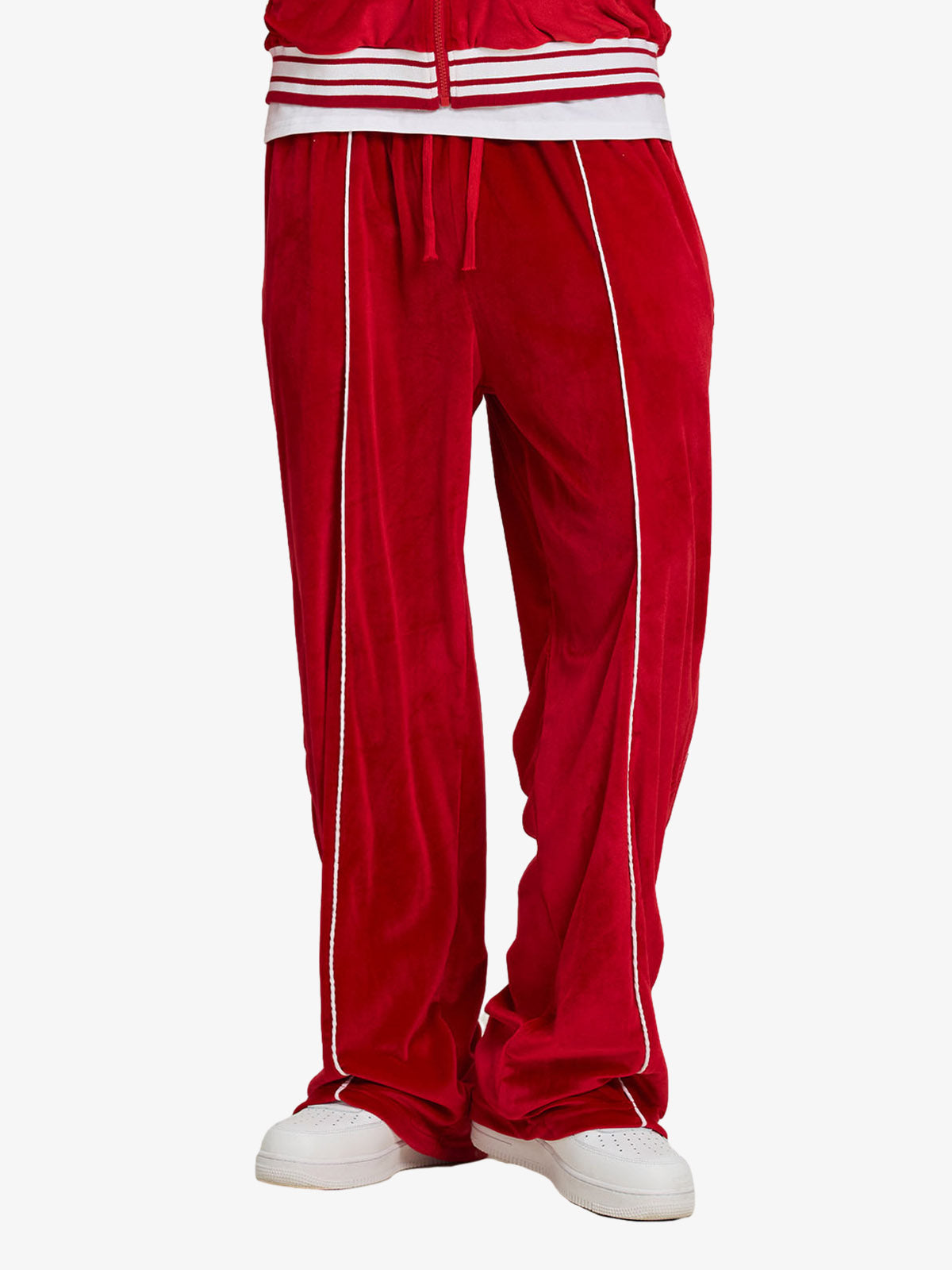 250G Velour Track Pants with White Stripe Design for Men and Women 