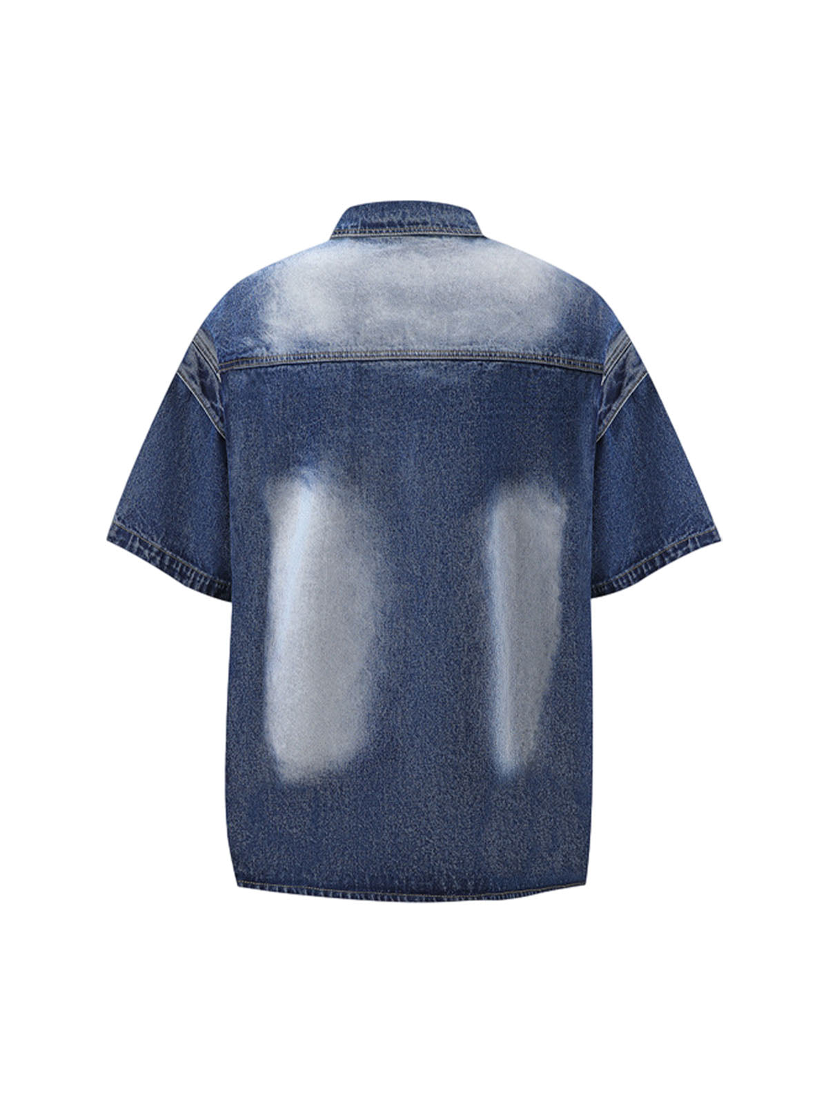 Distressed Washed Workwear Denim Shirt And Jorts Set 