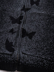 Street Dark Phantom Butterfly Stand-Collar Knit Cardigan Sweater 