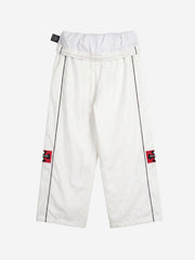 Color Block Embroidered Foldover-Waist Drawstring Track Pants