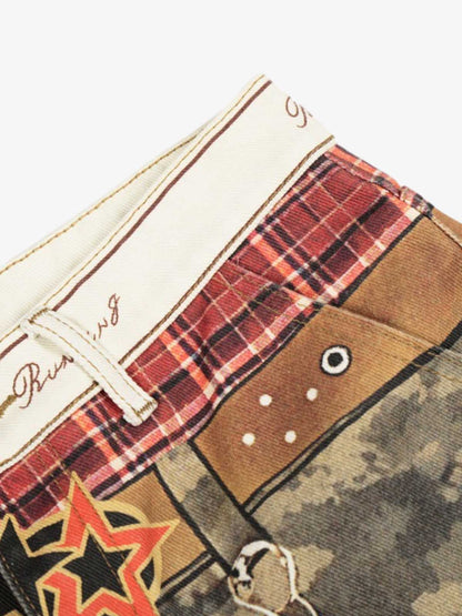 Layered Waist Camo Chain Detail Wide Leg Jeans