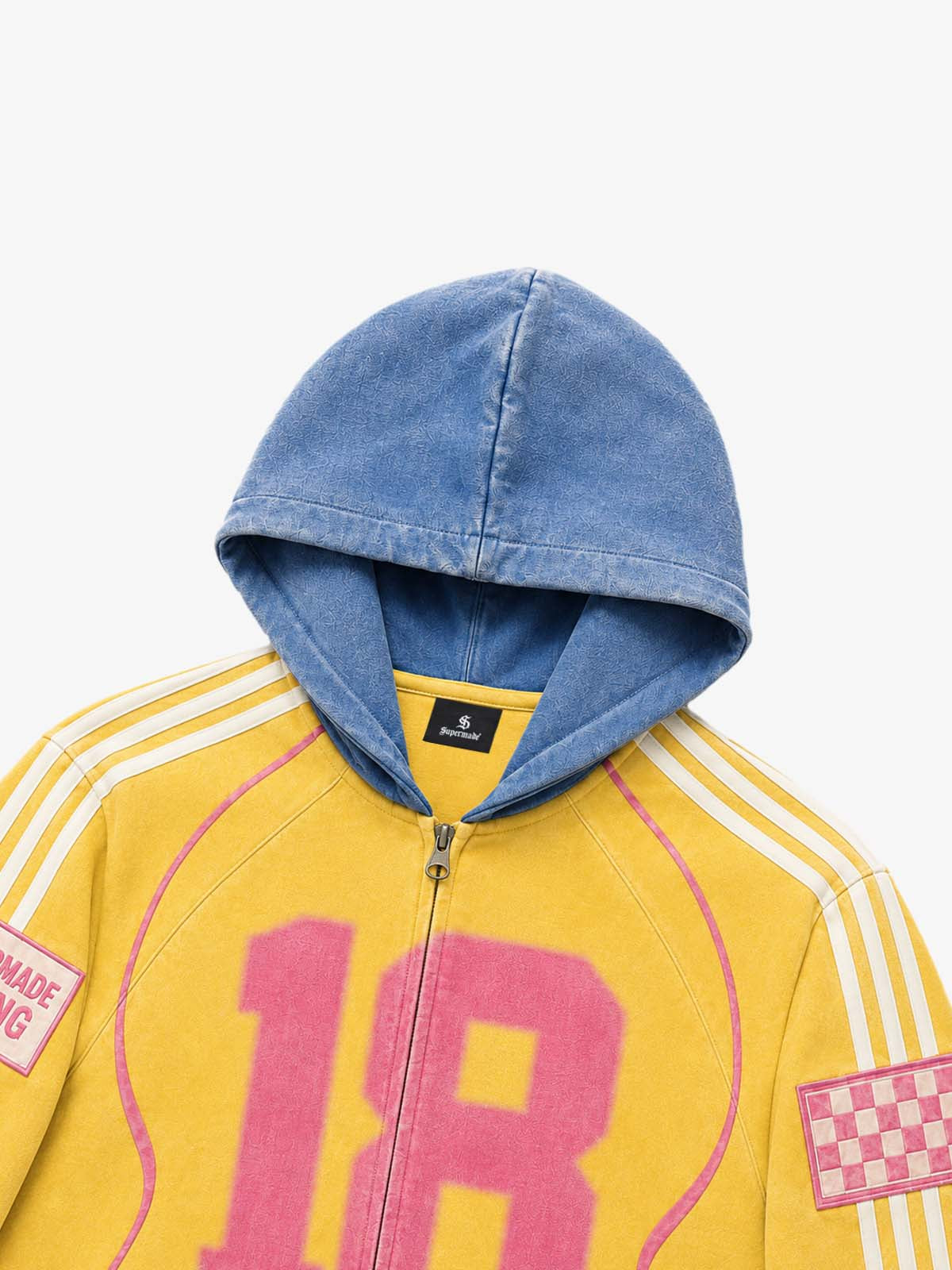 Racing Number Graphic Color Block Cropped Zip Hoodie