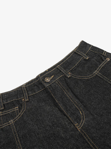 Retro Contrast Stitching Curved Leg Denim Jorts 