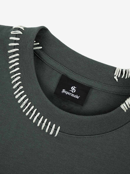 Cotton Oversized T-Shirt with Contrast Stitching and Minimalist Design 