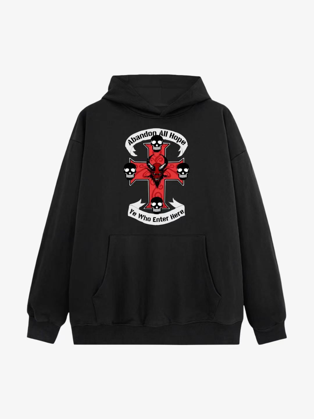 Gothic Cross And Skulls Cotton Hoodie 