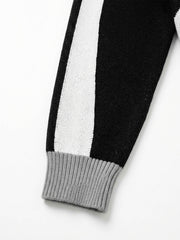 Scorpion Graphic Color Block Stand-Collar Knit Cardigan