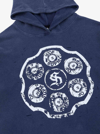 Supermade Waffle-Knit Distressed Button-Pattern Hoodie 