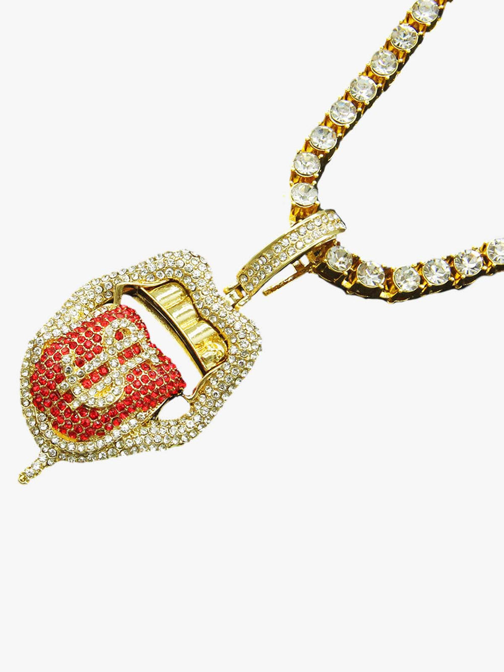Iced Tongue Mouth Pendant Chain Necklace 