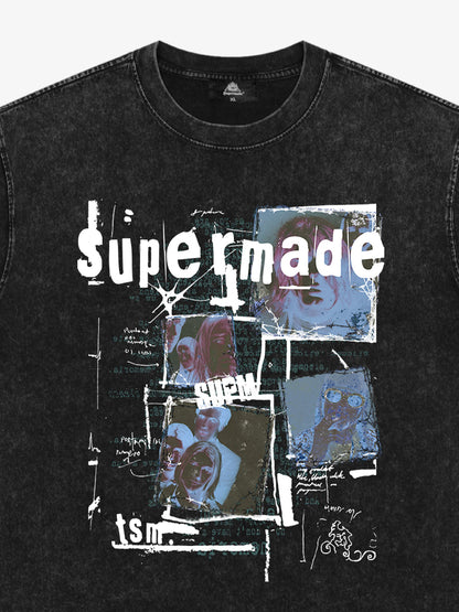 THE SUPERMADE Retro nostalgia Artistic Graphic Print T-Shirt with Collage Design 