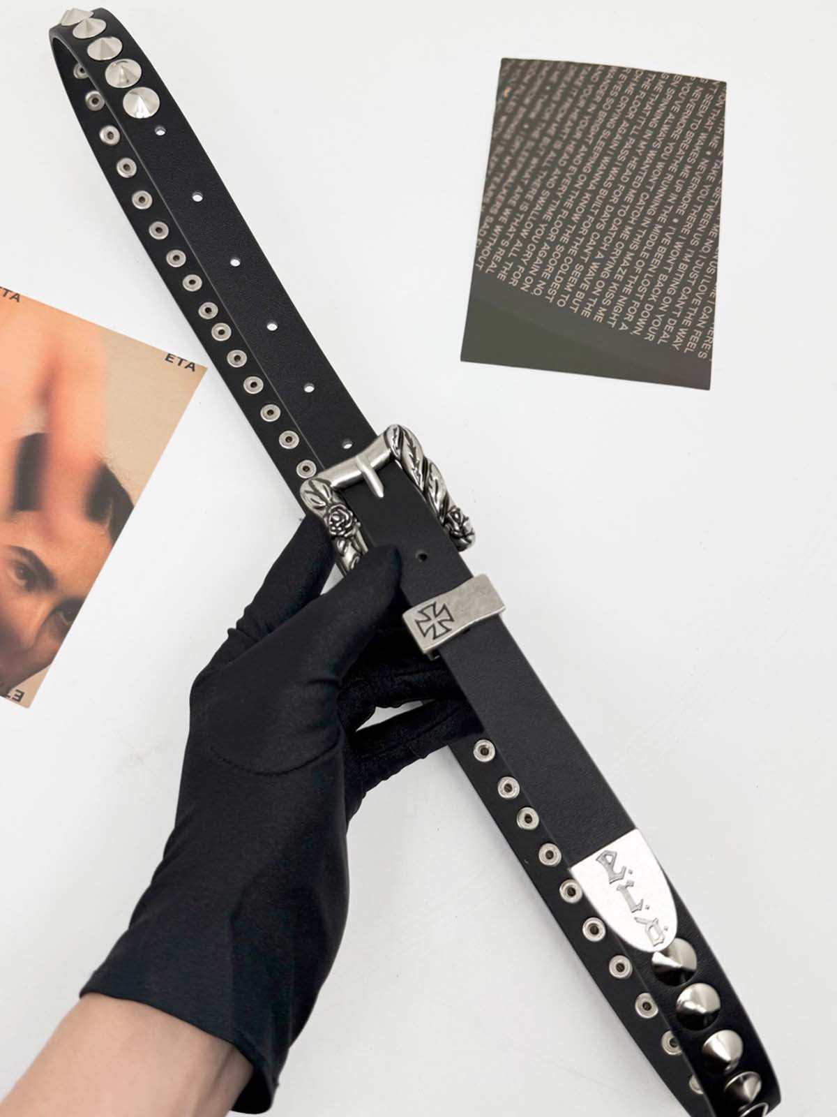 Gothic Cross Studded PU Leather Belt with Alloy Buckle 