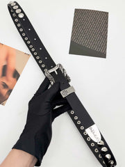 Gothic Cross Studded PU Leather Belt with Alloy Buckle 