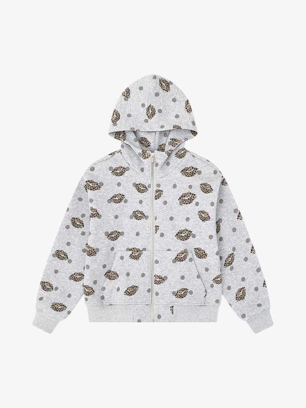 Lips Leopard Print Cropped Zip-Up Hoodie