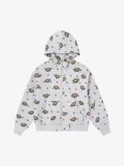 Lips Leopard Print Cropped Zip-Up Hoodie