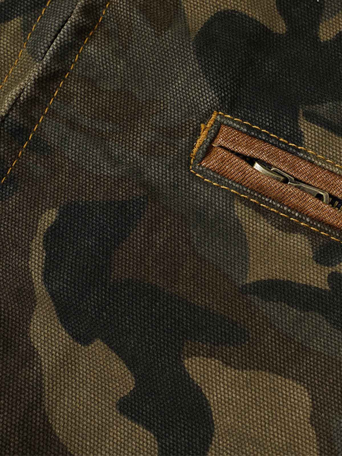Washed Camo Corduroy-Trim Denim Work Jacket