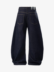 Totem Applique Raw Hem Barrel Baggy Jeans