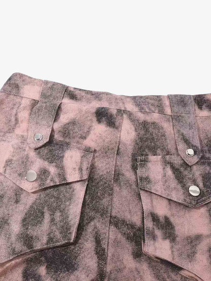 Smoky Dyed Multi-Pocket Tactical Strap Cargo Jeans