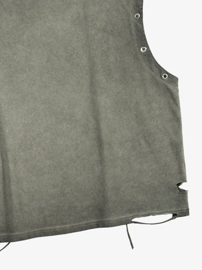 Washed Sleeveless Vest – Oversized Cotton Grommet Detail Drawstring Hem Streetwear