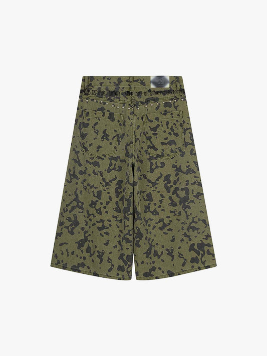 Studded Camo Wide-Leg Jorts 