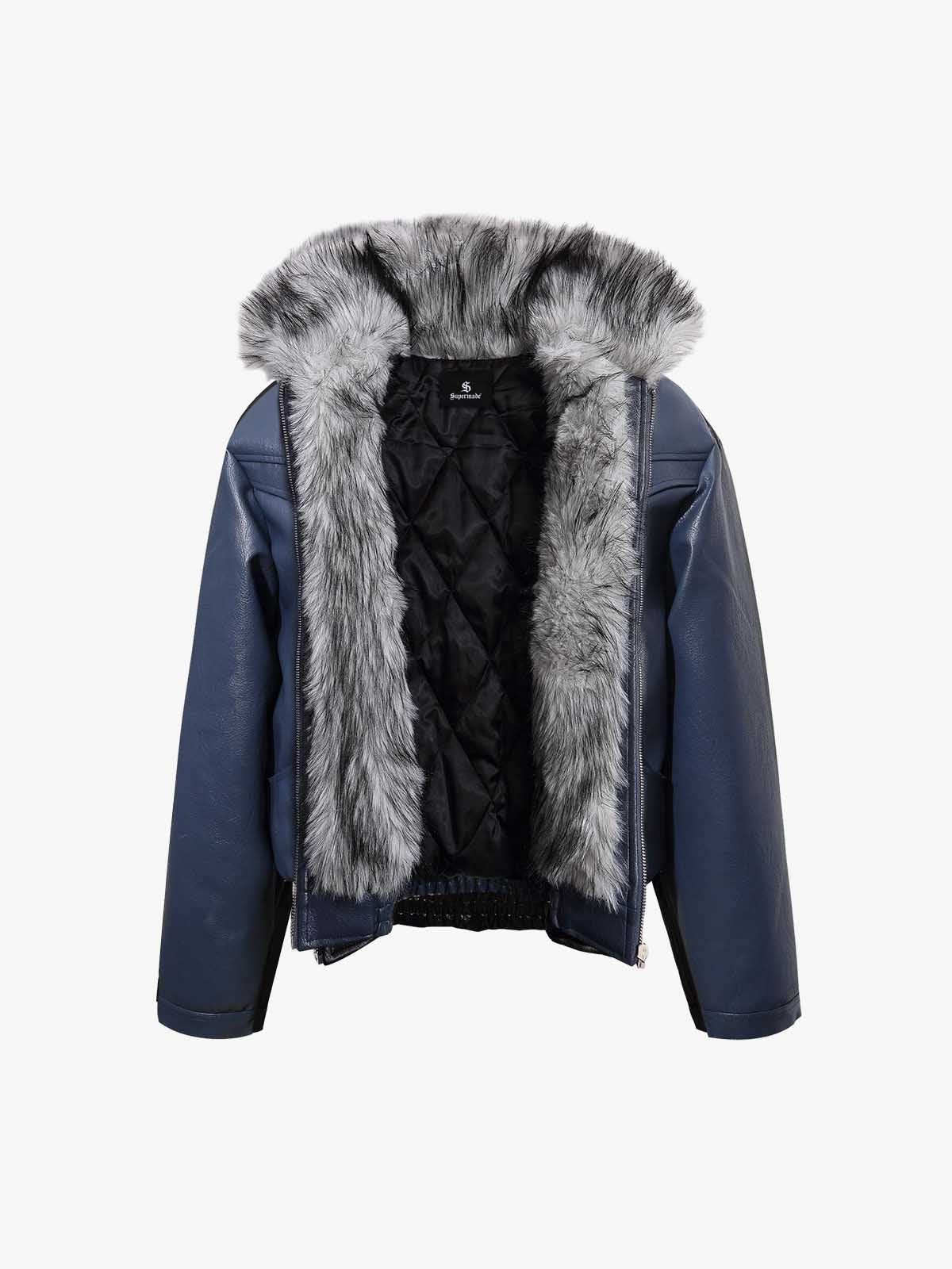 Street Fur-Trim Collar Leather Bomber Jacket 
