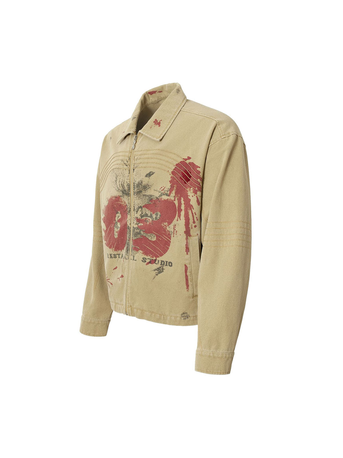 Washed Graffiti Zip Up Workwear Jacket 