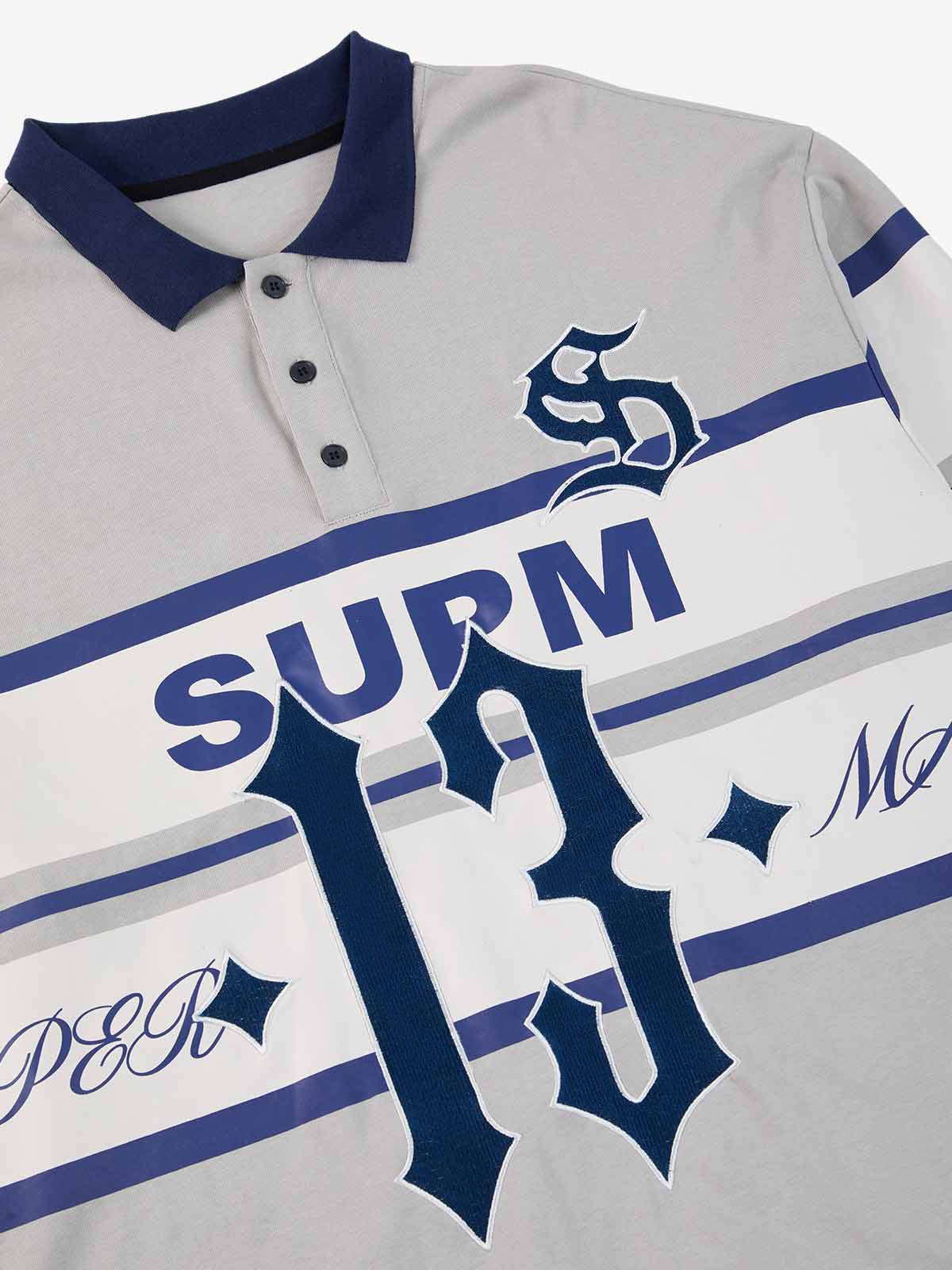 Supermade Color-Blocked Polo Collar Embroidered Print Long-Sleeved Jersey 