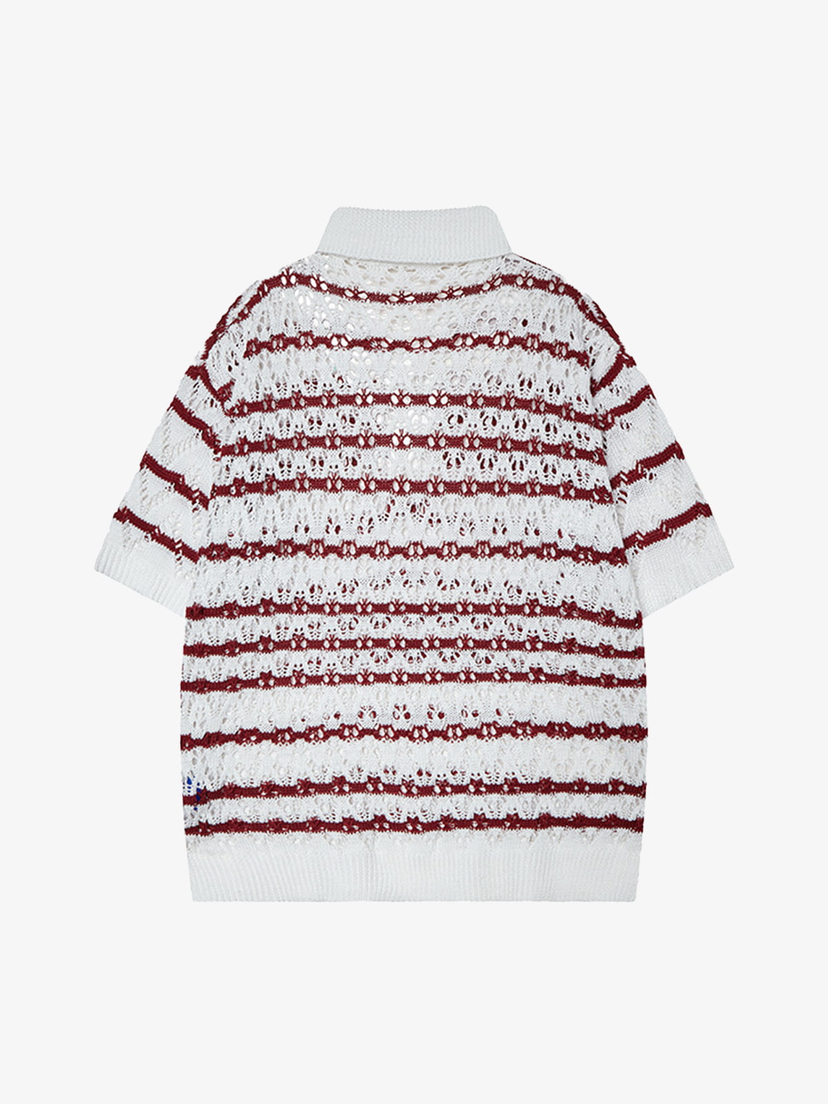 Knitted Cotton Blend Striped Polo Shirt with Openwork Pattern 