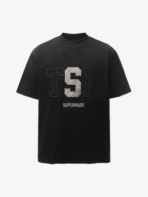 Distressed Appliqué Mud-Wash T-Shirt 